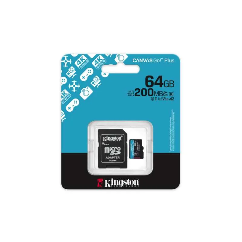 Kingston Canvas Go Plus A2/Micro SDXC/64GB/UHS-I U3/Class 10/+ Adaptér (SDCG4/64GB)