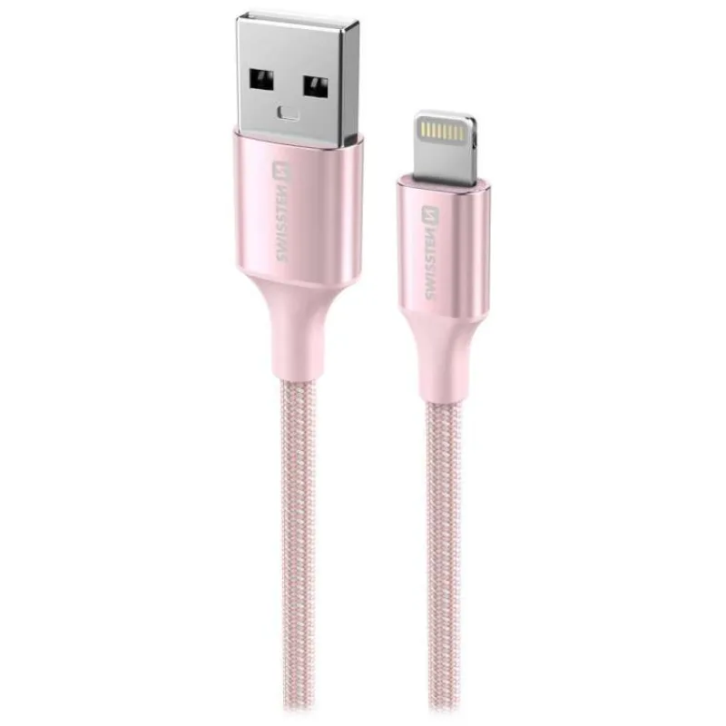 SWISSTEN DATOVÝ KABEL TEXTILE II USB / LIGHTNING 1,5 M RŮŽOVÝ (71523311)