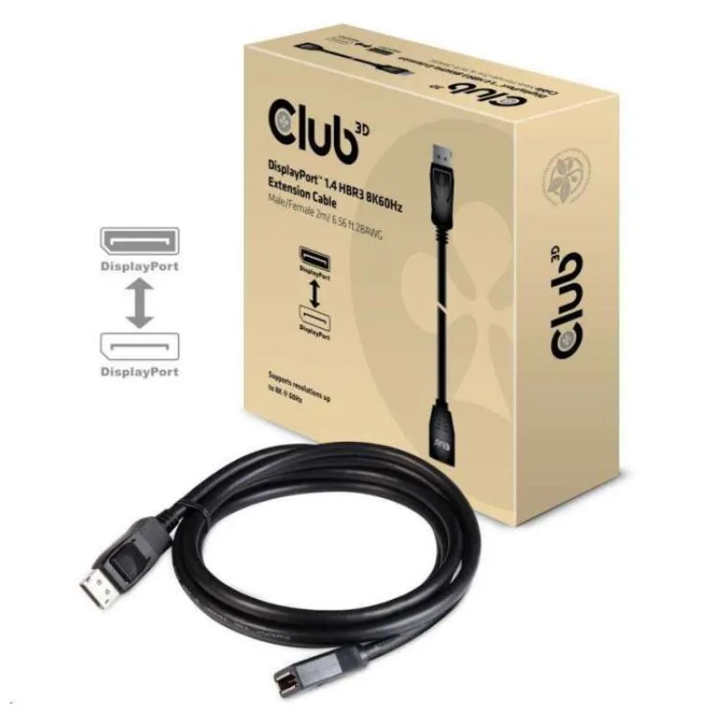 Club3D Kabel prodlužovací DisplayPort 1.4 HBR3 8K60Hz (M/F), 2m, 28 AWG (CAC-1022)