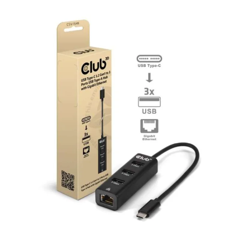 Club3D Dokovací stanice USB-C 4v1, 3xUSB, 1xRJ45, černá (CSV-1549)