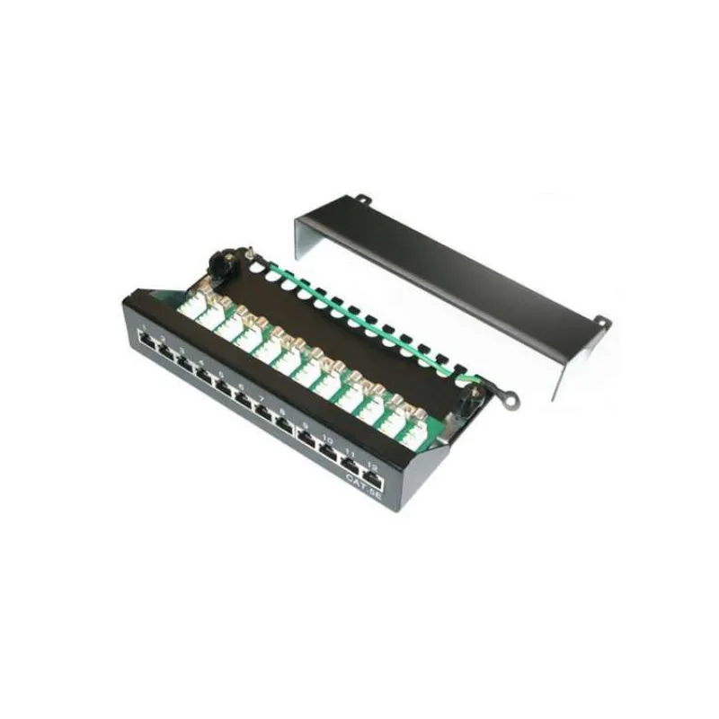 XtendLan Patch panel s možností umístit do 10" racku, 12 portů, 1U, Cat5e, STP, LSA, s krytem, černý (PP0-12C5E-LSA-G)