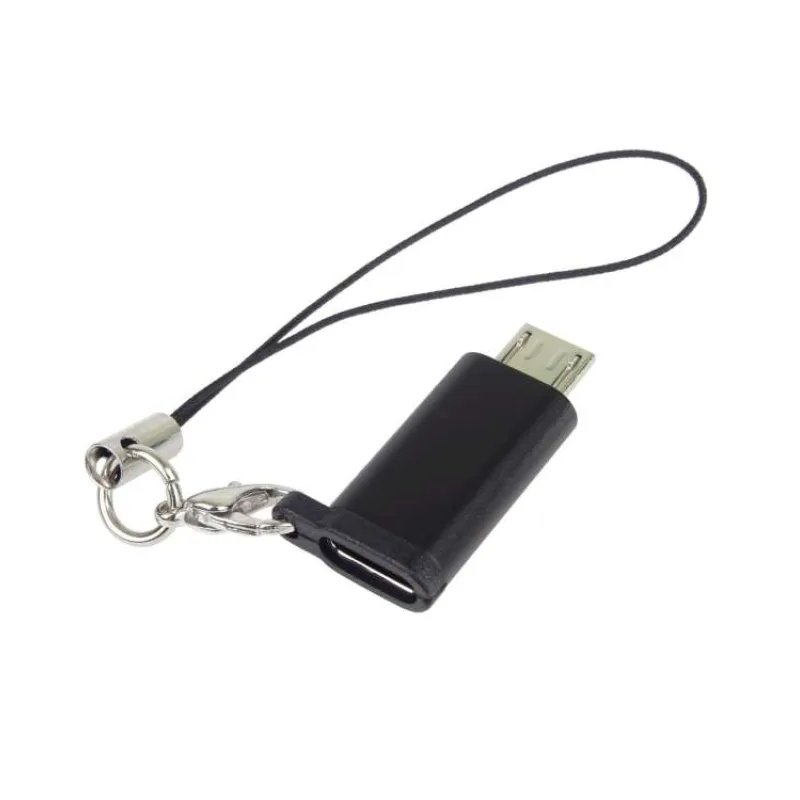 PremiumCord Adaptér USB-C konektor female - USB 2.0 Micro-B/male, černý s očkem na zavěšení (kur31-29)