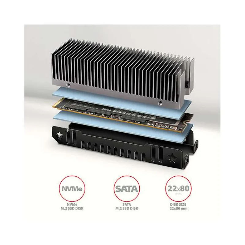 AXAGON CLR-M2XT, hliníkový pasivní chladič pro jedno i oboustranný M.2 SSD disk, výška 24 mm (CLR-M2XT)
