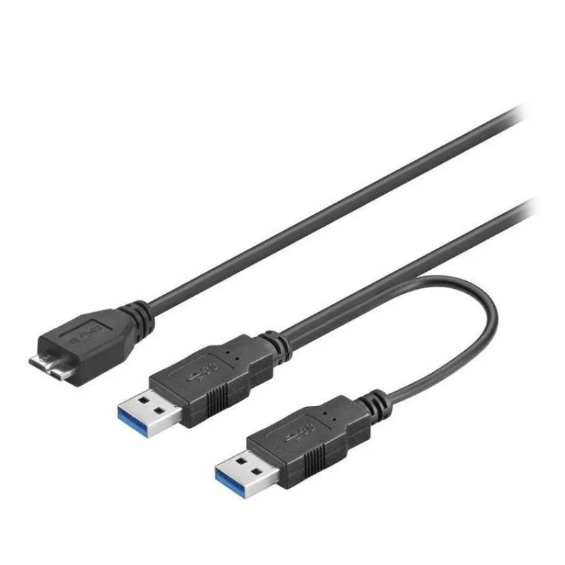 PremiumCord kabel USB 3.0/ USB Micro B (M) na 2 x USB 3.0 A (M)/ 30cm/ černý (ku3y01)