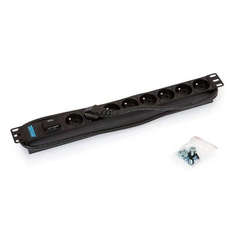 TRITON 19" rozvádzač 8x230V - 2m, bleskozvod, čierny (RAB-PD-X07-A1)