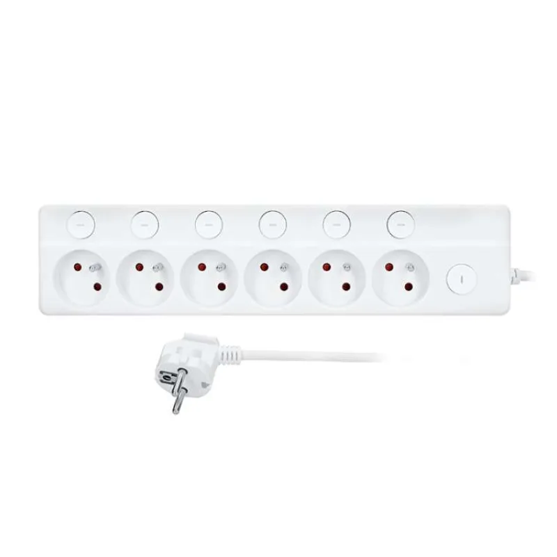 Solight 6z prodlužovací přívod, 3m, 3 x 1mm2, bílý, 6+1 vypínač (PP161)