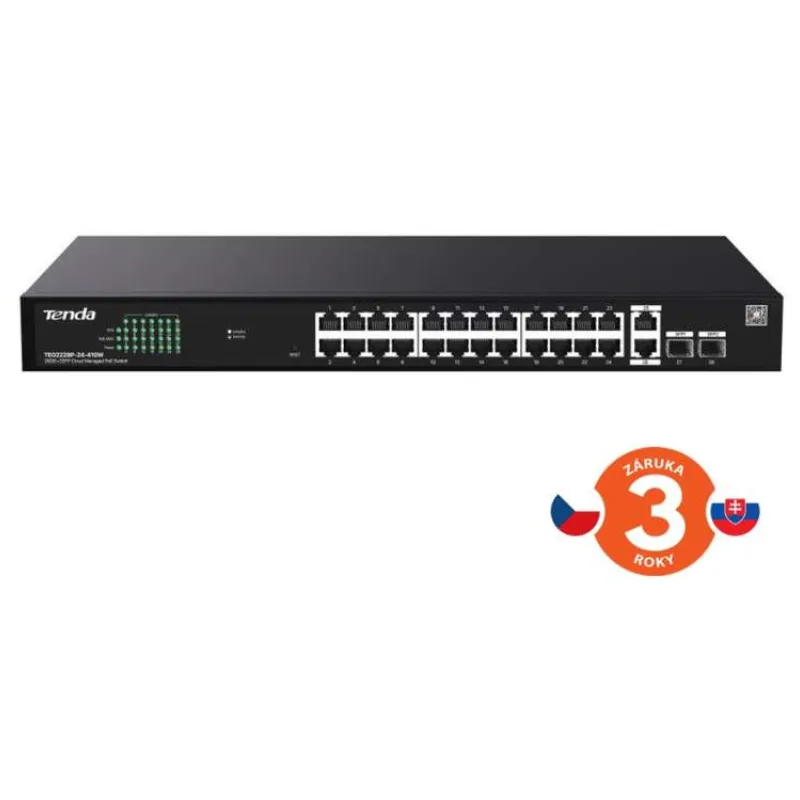 Tenda TEG2228P-24-410W Gigabit PoE+ Websmart L2 Cloud switch 370W, 24x 1Gb/s PoE+,2xRJ45,2xSFP, Rack (75012022)