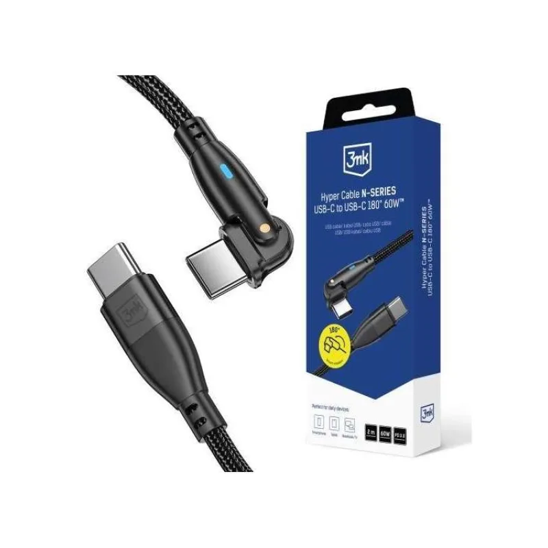 3mk kabel Hyper Cable N-SERIES C to C 2m 20V/3A 60W Black - Swivel (5903108680165)