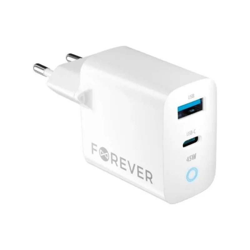 Rýchlonabíjačka do siete Forever GaN TC-06-45AC GaN PD QC 1x USB-C 1x USB 45W biela (GSM171396)