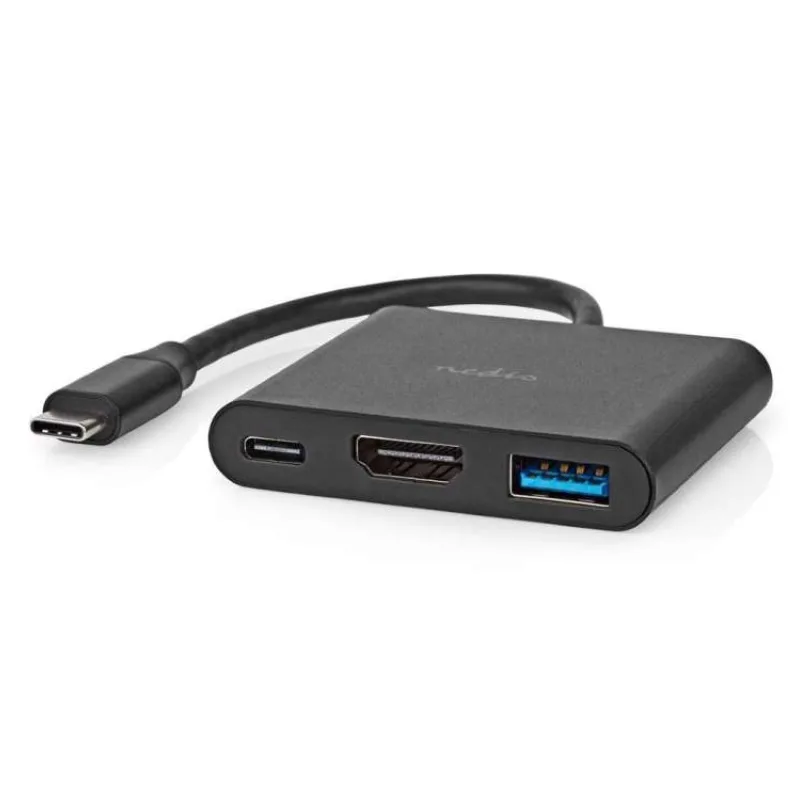 NEDIS USB 3.2 Gen 1 adaptér/ USB-C zástrčka - USB-A zásuvka - USB-C zásuvka/ výstup HDMI/ černý/ box/ 10 cm (CCGB64770BK01)