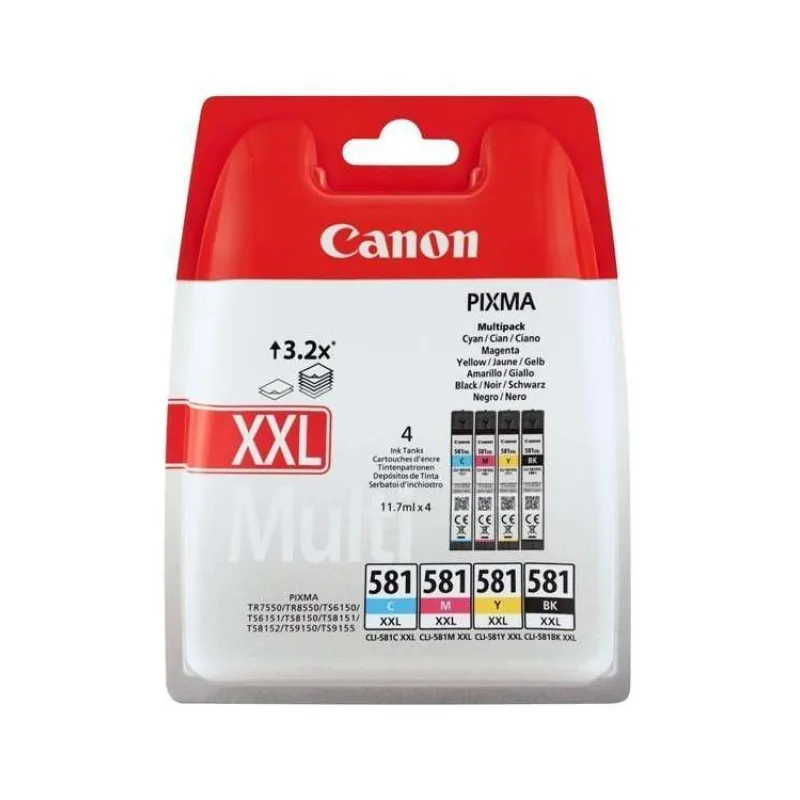 Canon originální ink CLI-581 XXL CMYK Multi Pack (CMYK, 4x11,7ml) pro Canon PIXMA TR7550, TR8550, TS615 (1998C005)