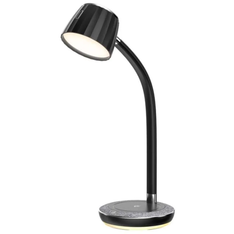 IMMAX LED stolní lampička PERLA/ Qi nabíjení/ 18W/ DC 12V/1,5A/ 270lm/ černo-šedá/ kovový detail (08996L)