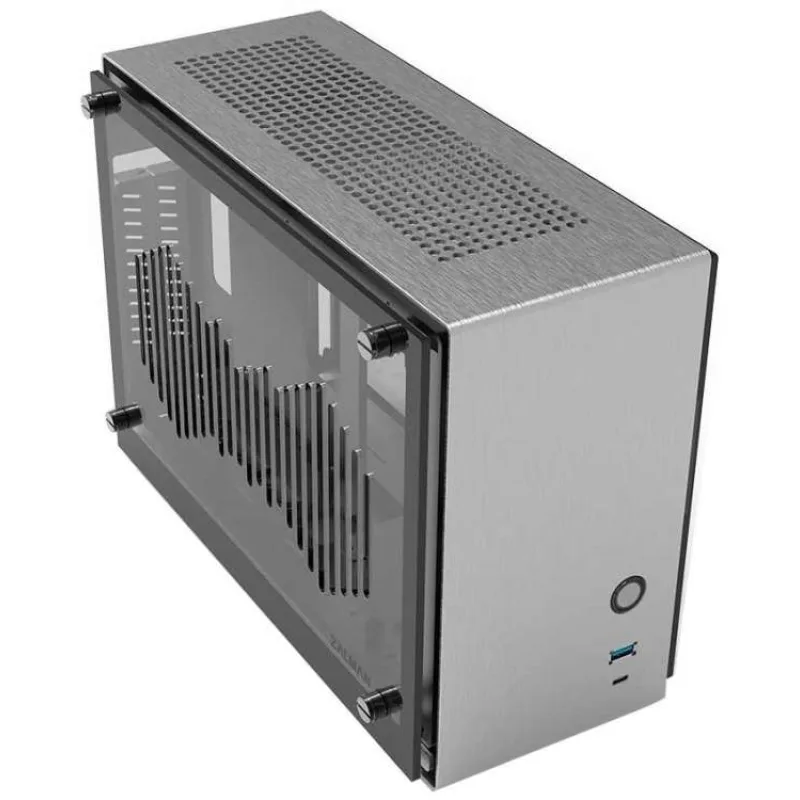 Zalman skříň M2 Mini / mini tower / ITX / 80 mm fan / USB 3.0 / USB 3.1 / riser card / prosklené bočnice / stříbrná (M2 Mini Silver)