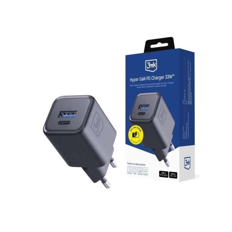 3mk napájecí adaptér Hyper Charger PD 33W GaN QC4+ PPS AFC FCP SCP 1A1C Black (5903108684316)