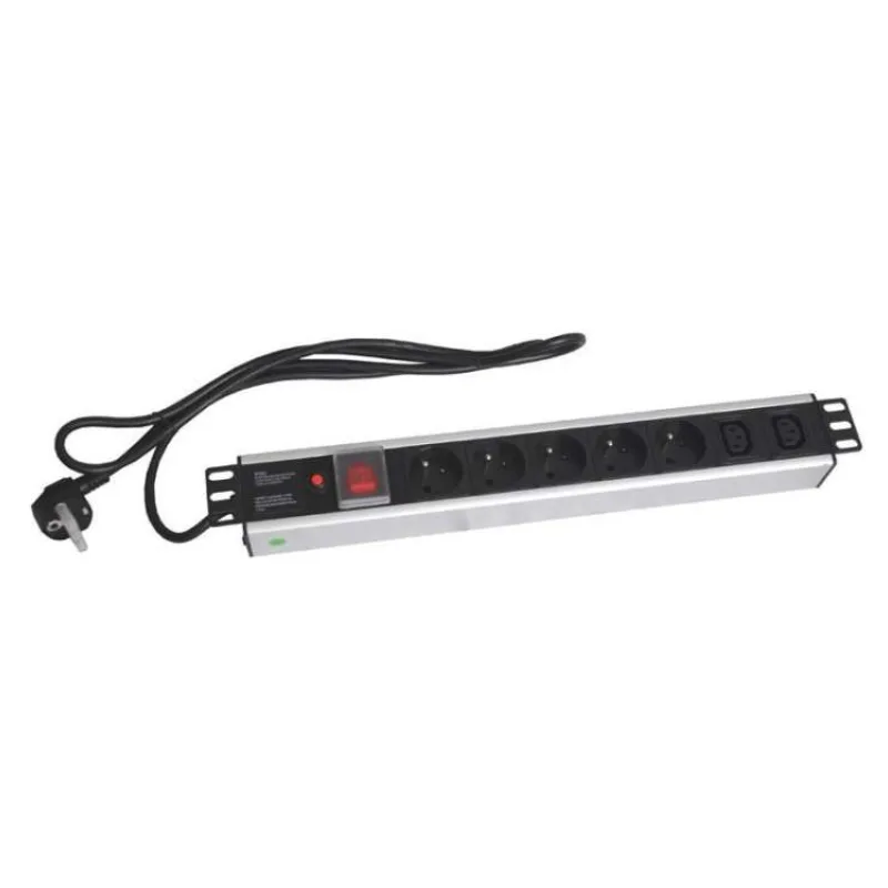 19" rozvodný panel XtendLan 5x230V, 2xIEC320-C13, ČSN, vypínač, indikátor napětí, nadproudová ochrana, kabel 1,8m, 1,5U (ZASUVKA5N+2IEC-19)