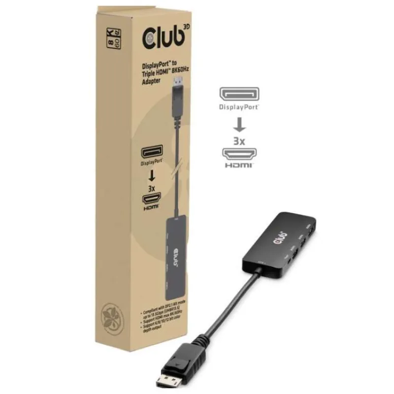 Club3D hub MST (Multi Stream Transport) DisplayPort 1.4 na 3x HDMI 8K60Hz (M/F) (CSV-7330)