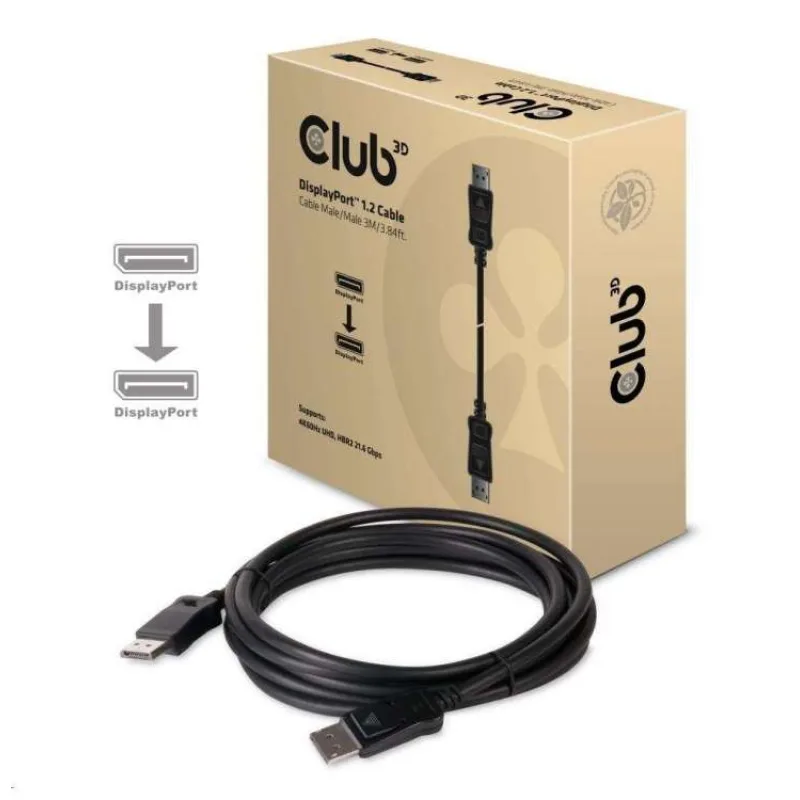Club3D Kabel certifikovaný DisplayPort 1.2, 4K60Hz UHD (M/M), 3m, 30 AWG (CAC-1064)