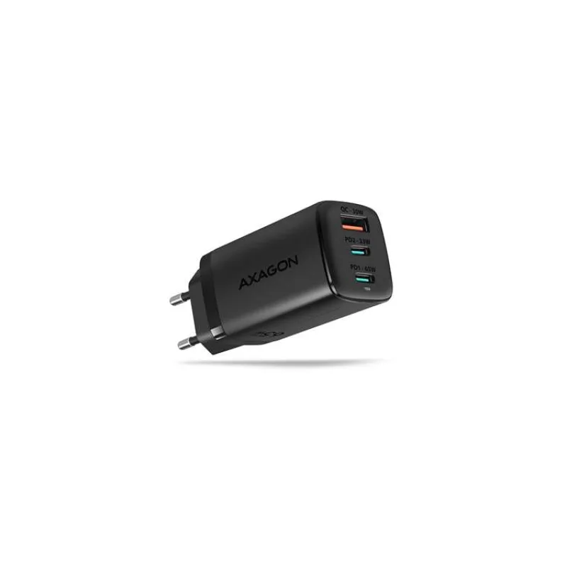 AXAGON ACU-DPQ65, GaN nabíječka do sítě 65W, 3x port (USB-A + dual USB-C), PD3.0/QC4+/PPS/Apple, černá (ACU-DPQ65)
