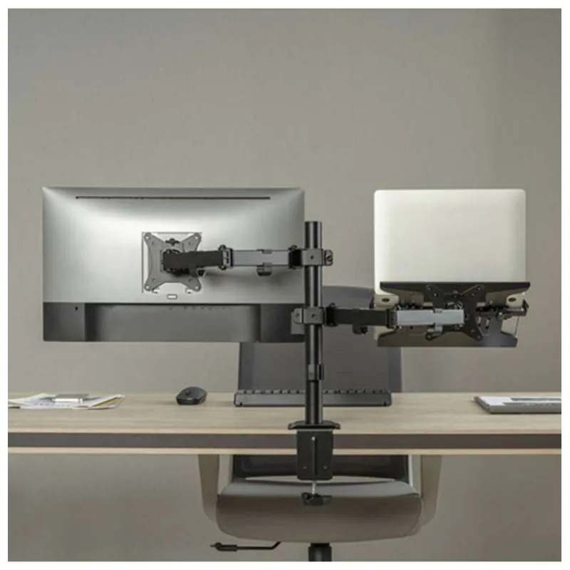 Držiak monitora Brateck LDT66-C024ML jedno kĺbové rameno + jeden držiak laptopu vedľa seba na tyčovej (BRLDT66C024ML)