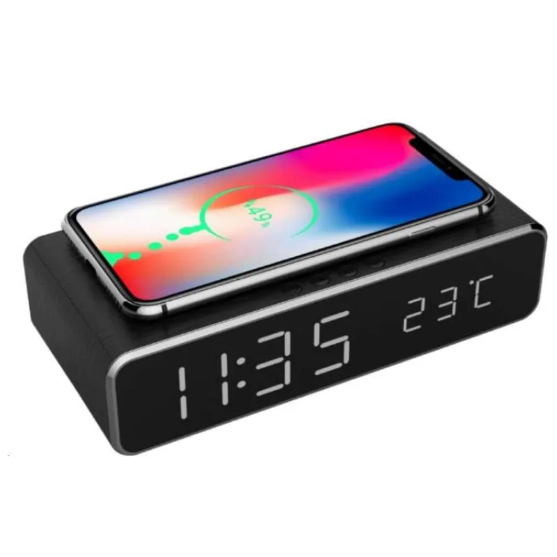 Digitálny budík GEMBIRD s funkciou bezdrôtového nabíjania, čierny (DAC-WPC-01)