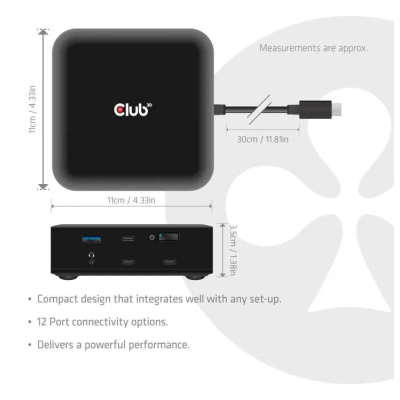 Club3D Dokovací stanice USB-C 12v1, 2xHDMI, 2xDP, 2xUSB-C, 1xUSB-C PD, 3xUSB, 1xRJ45, 1x3.5mm, černá (CSV-2542)