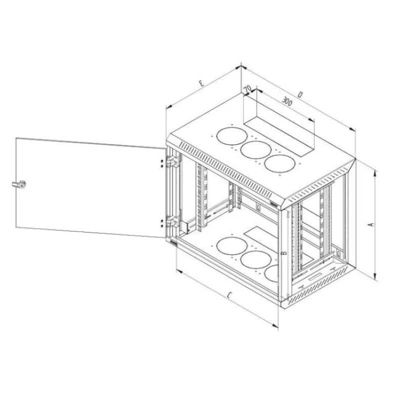 Nástenný rack RUA 15U/600mm, plechové dvere, odním.bočnice (RUA-15-CS6-CAX-A1)