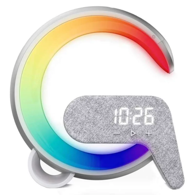 IMMAX LED relaxační lampička FLAMINGO/ Qi nabíjení/ budík/ RGB/ 300lm/ USB výstup/ BT 5.1/ stříbrná (08987L)