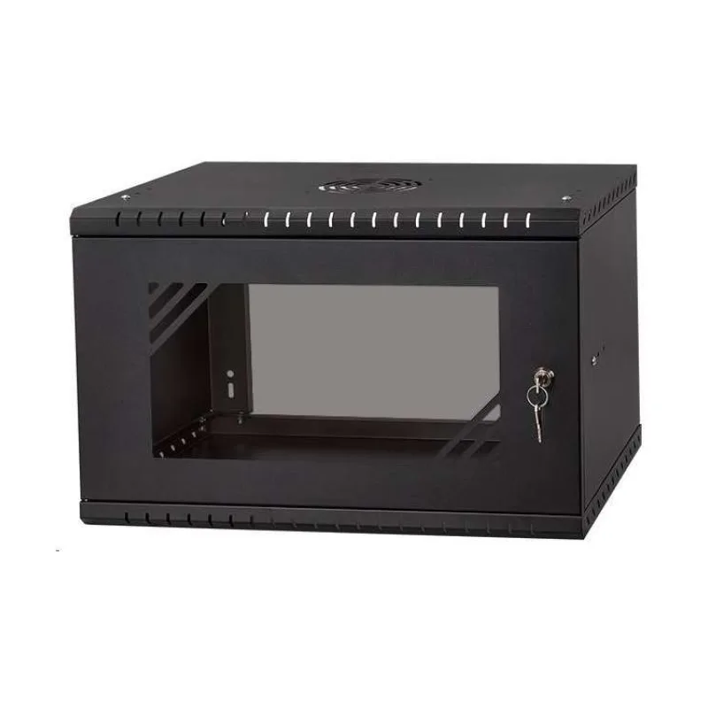LEXI-Net 19" nástěnný rozvaděč Basic 6U 520x350, skleněné dveře, bez zad, rozložený, černý (LX19-6U-350GB)