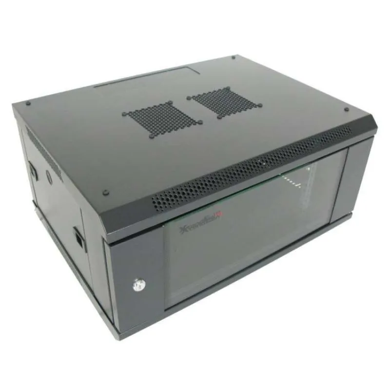 XtendLan 19" nástěnný rozvaděč 4U 600x450, nosnost 60 kg, skleněné dveře, svařovaný, černý (WS-4U-64B-BLACK-P)