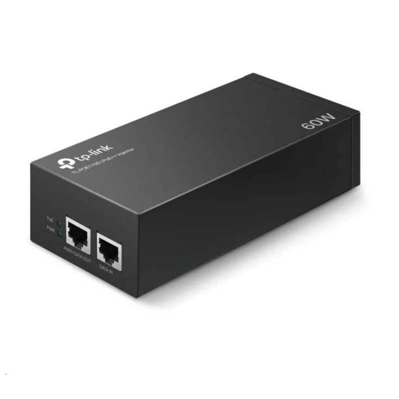 Omada PoE++ Injector Adapter PORT: 1× Gigabit PoE Port, 1× Gigabit Non-PoE Port SPEC: 802.3bt/at/af Compliant, 60 W PoE (TL-POE170S)