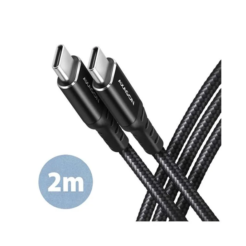 AXAGON BUCM-CM20AB, HQ kabel USB-C - USB-C, 2m, USB 2.0, PD 60W 3A, ALU, oplet, černý (BUCM-CM20AB)