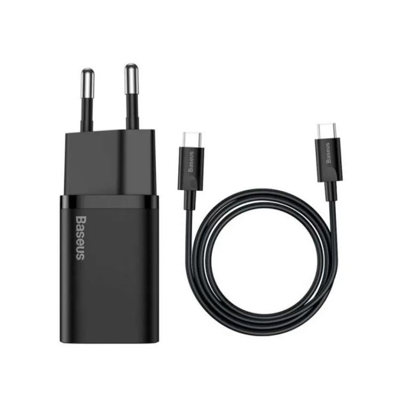 Baseus rýchlonabíjačka do siete Super Si USB-C PD QC 25W (s káblom USB-C na USB-C) čierna (6953156206021)