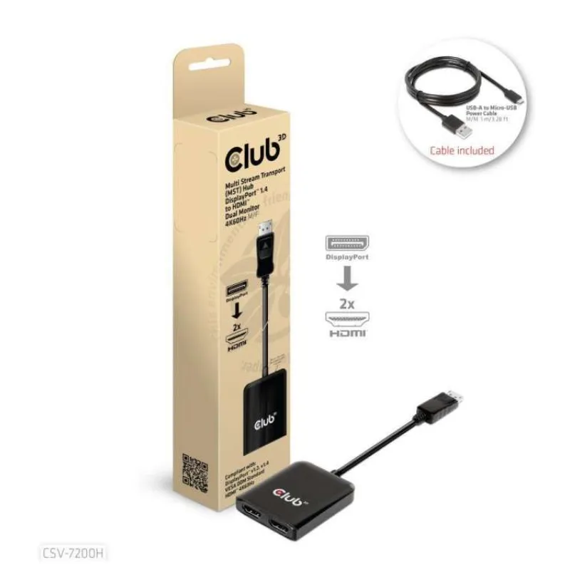 Club3D hub MST (Multi Stream Transport) DisplayPort 1.4 až 2xHDMI duálny monitor 4K60Hz (M/F) (CSV-7200H)