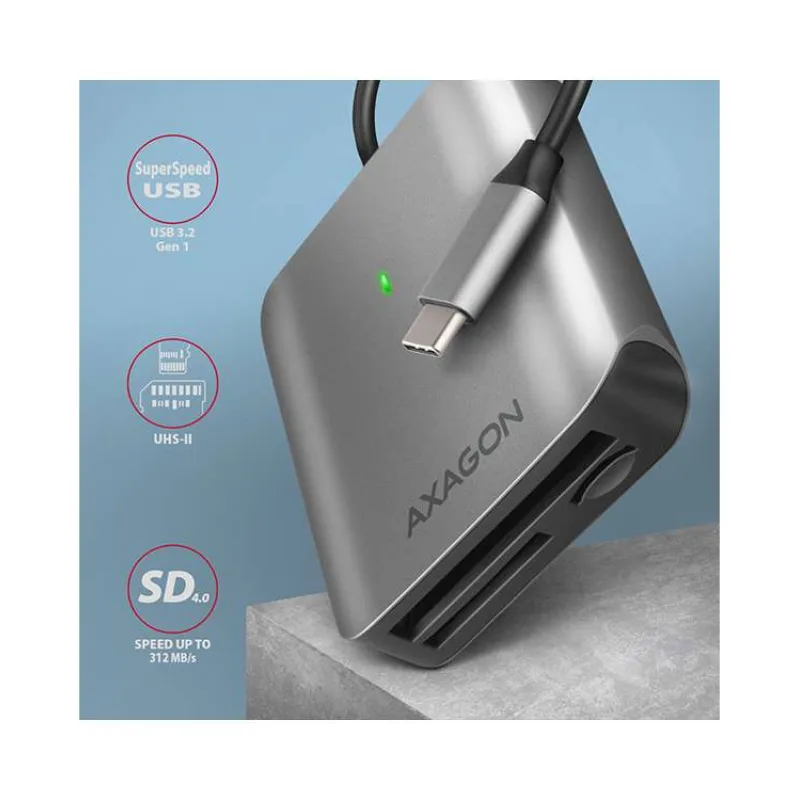 AXAGON CRE-S3C, hliníková vysokorychlostní USB-C 3.2 Gen 1 čtečka paměťových karet. 3 sloty, UHS-II (CRE-S3C)