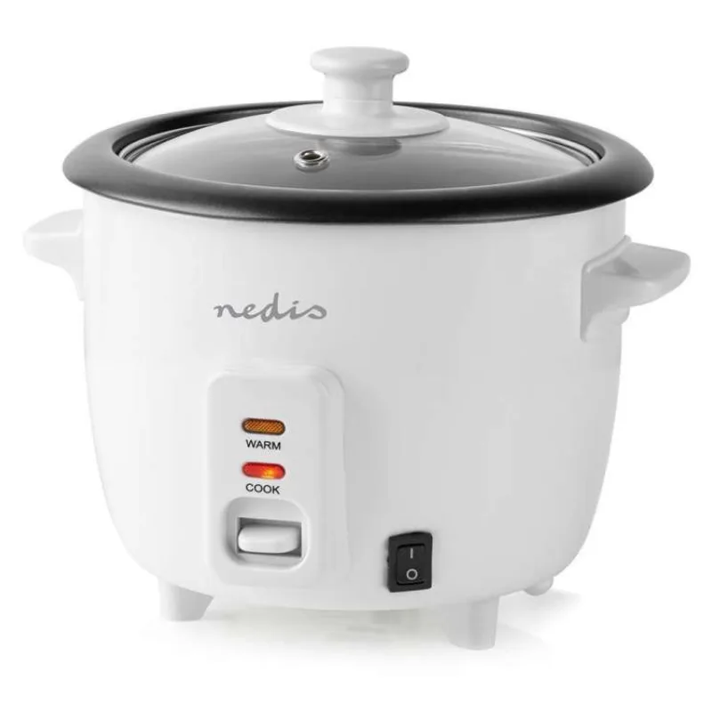 NEDIS rýžovar/ spotřeba 300 W/ objem 0,6 L/ nepřilnavý povrchy/ vyjímatelná miska/ automatické vypnutí/ bílý (KARC06WT)