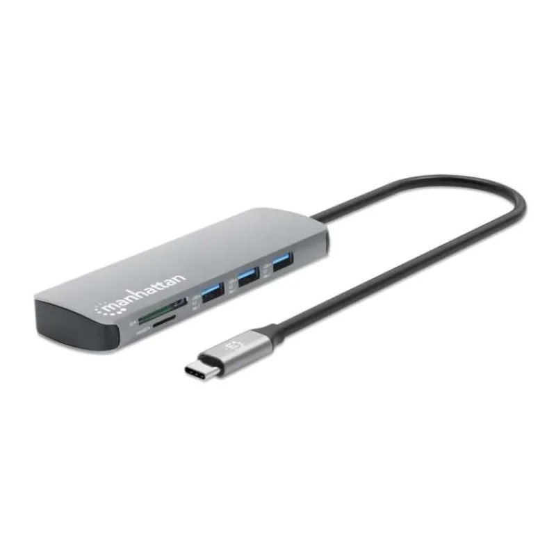 MANHATTAN Dokovací stanice USB-C 9v1, 1xHDMI, 2xUSB-C, 3xUSB, 1xRJ45, čtečka SD karet, šedá (190459)