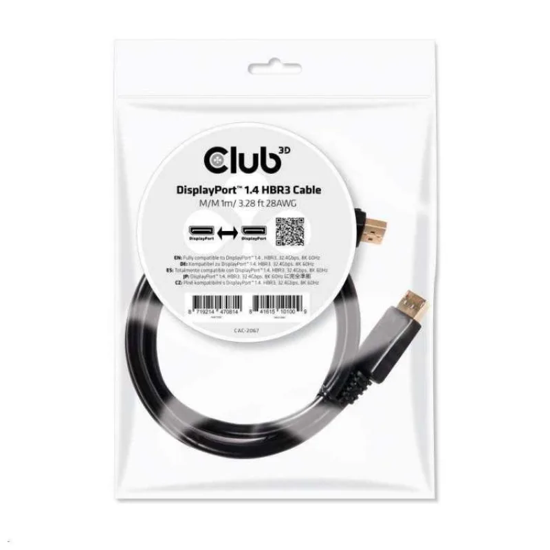 Club3D Certifikovaný Kabel DisplayPort 1.4 HBR3 8K60Hz (M/M), 1m (CAC-2067)