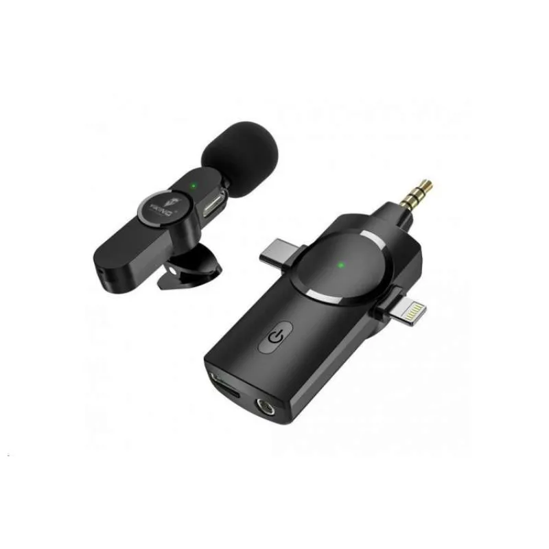 Bezdrôtový mikrofón Viking s klipom M360, USB-C / Lightning / 3,5 mm jack (VM3603IN1)