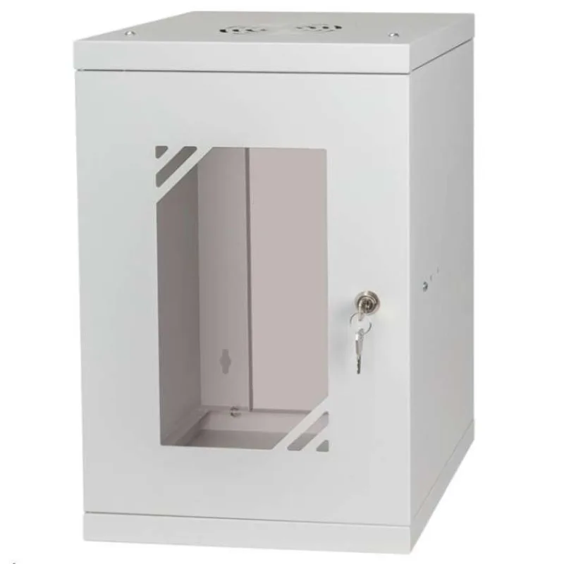 LEXI 10" nástenná skriňa Basic 9U, šírka 292 mm, hĺbka 300 mm, sklenené dvere, bez zadnej steny, sivá (LX10-9U-300GG)