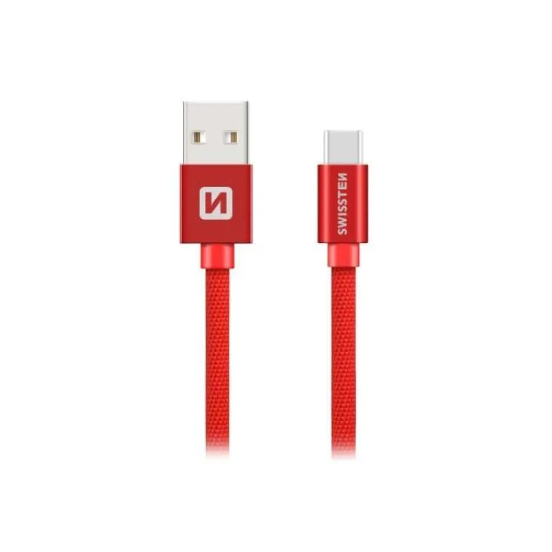 Swissten Datový Kabel Textile Usb / Usb-C 3,0 M Červený (71527901)