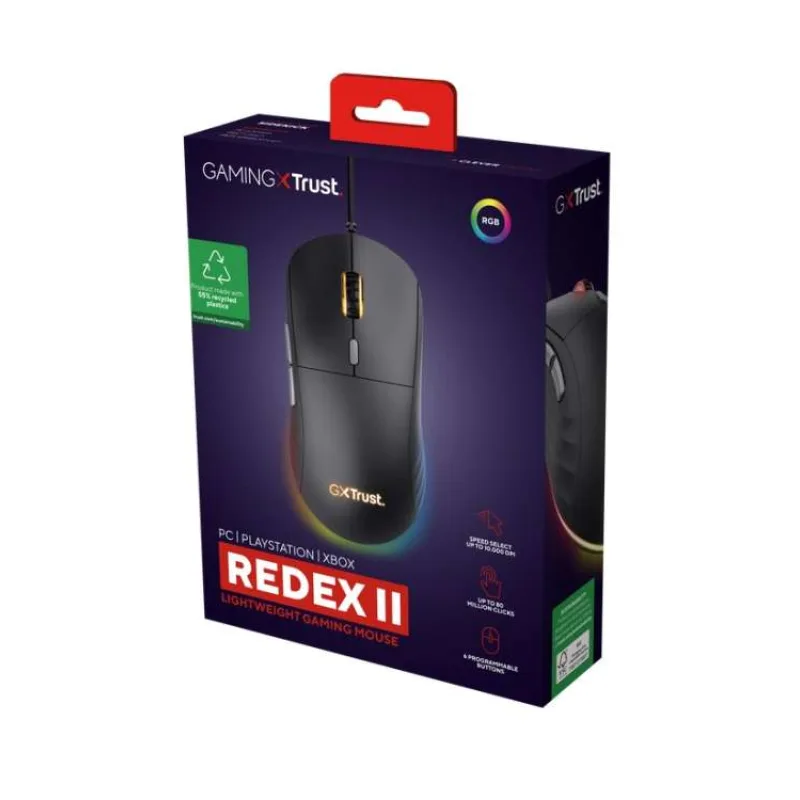 TRUST myš GXT925 Redex II Gaming Mouse, optická, RGB, černá (25125)