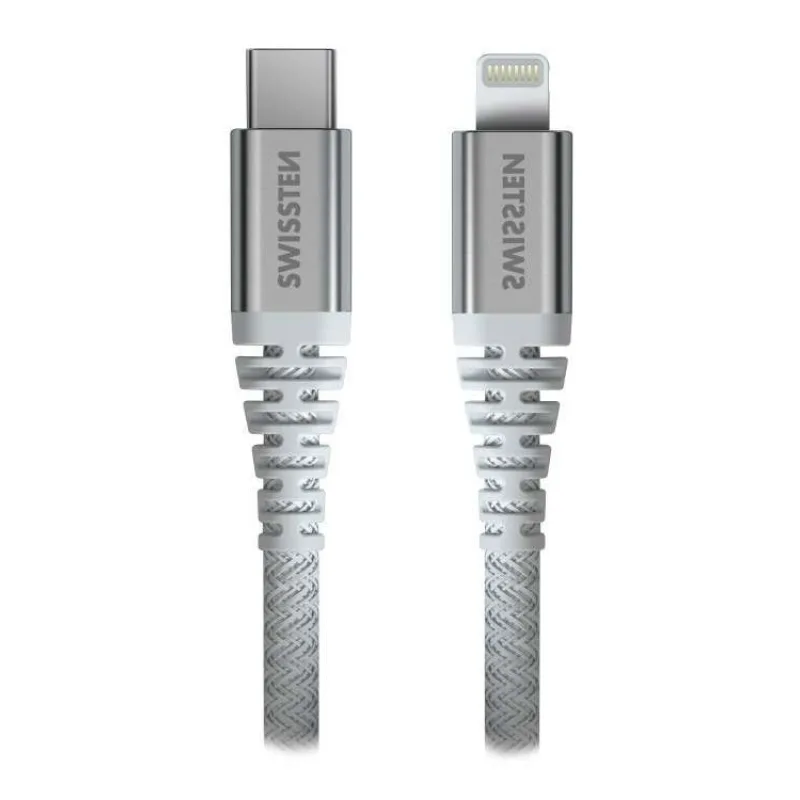 SWISSTEN DATOVÝ KABEL KEVLAR USB-C / LIGHTNING 1,5 M BÍLÝ (71541013)
