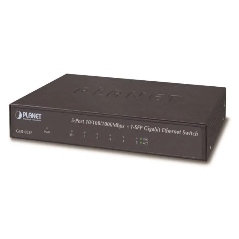 Planet GSD-603F Gigabit switch 5x 1000Base-T(RJ-45) + 1x SFP, kov, EuP (GSD-603F)