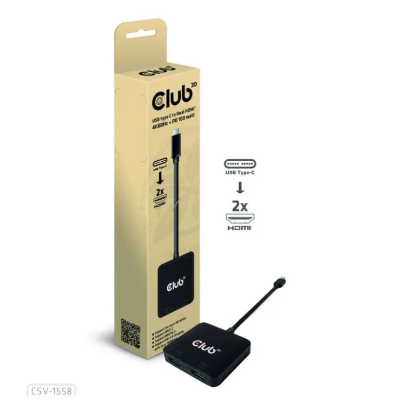 Club3D Video hub MST USB-C na 2xHDMI + USB-C PD 3.0, 4K60Hz (CSV-1558)