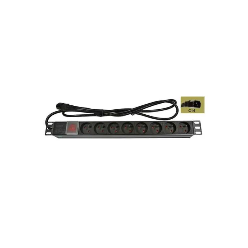 19" rozvodný panel LEXI-Net 8x230V, ČSN, vypínač, indikátor napětí, kabel 1,8m, 1U, přívodní kabel pro UPS (IEC320 C14) (NAPPAN-C14)