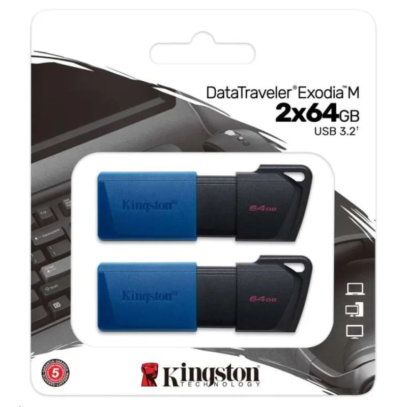 Kingston 64GB USB3.2 Gen 1 DataTraveler Exodia M (Black + Blue) - 2 kusy (DTXM/64GB-2P)