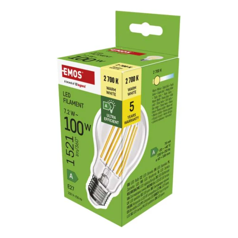 EMOS LED FLM A60 7,2 W (100 W) 1521lm E27 WW A CLASS (1525283279)