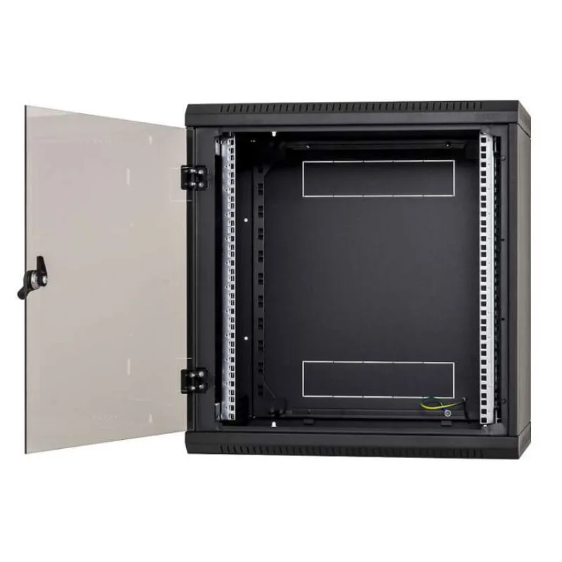 Nástenný rack jednodielny 12U (š)600x(h)595 perforované dvere čierny (RBA-12-LS6-BAX-A1)