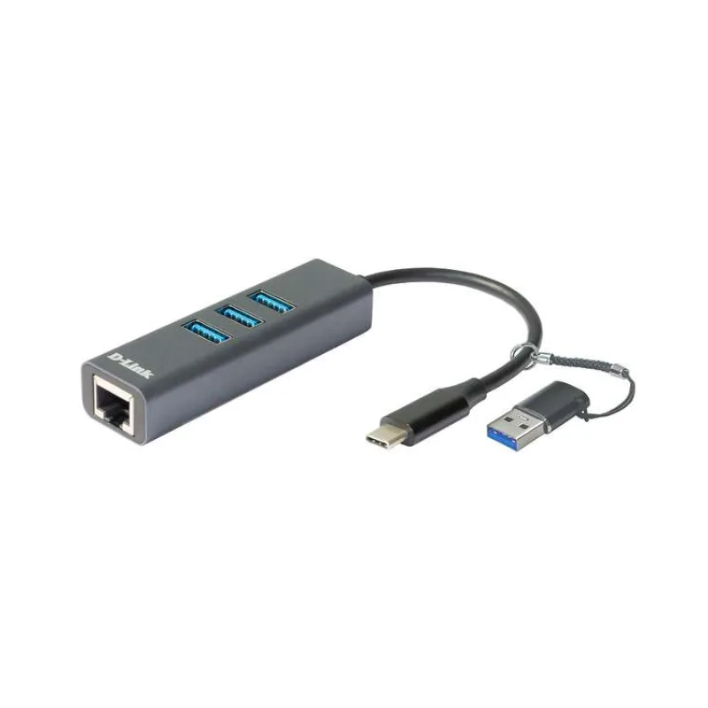 D-Link USB-C/USB na Gigabit Ethernet adaptér s 3 USB 3.0 Ports (DUB-2332)