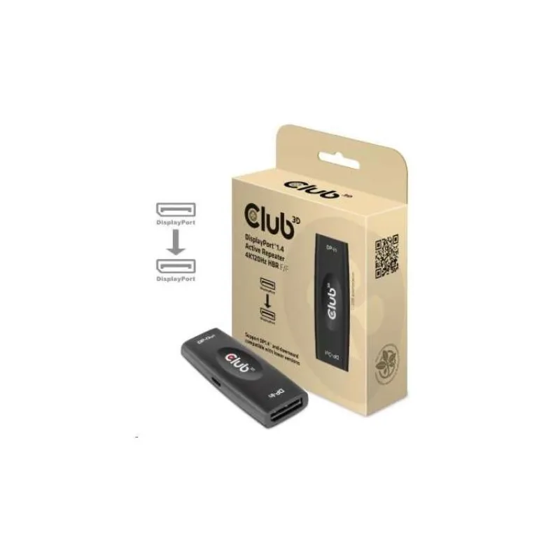 Club3D Adaptér aktivní DisplayPort 1.4 Repeater 4K120HZ HBR3 (F/F), černá (CAC-1007)